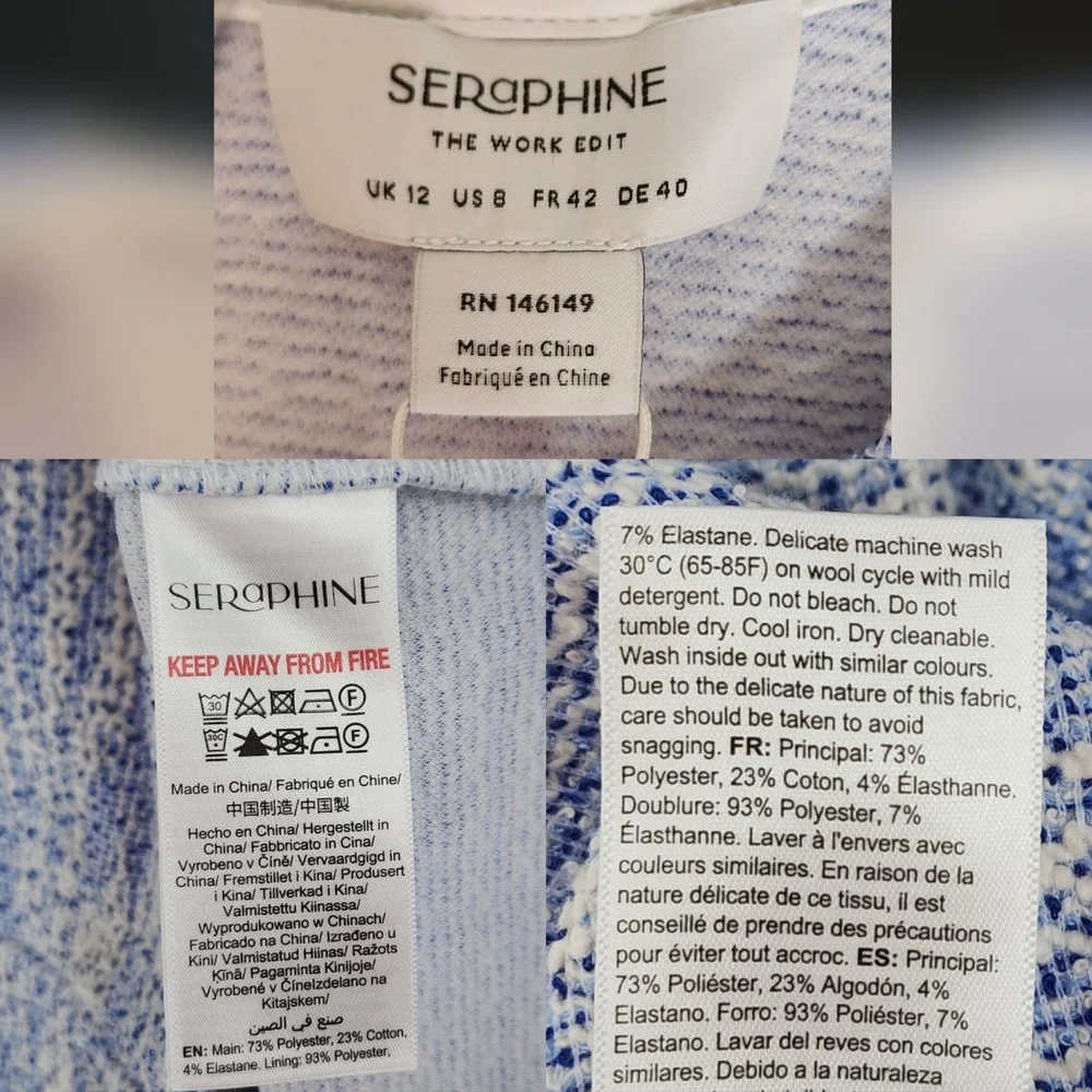 Seraphine Maternity Dress 8 Blue Tweed Work Edit Sheath Pencil Professional NEW